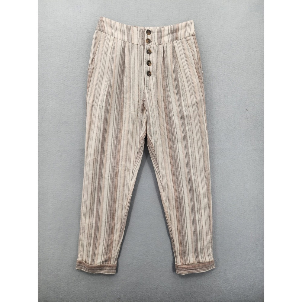 Others Follow Striped High Waisted Cotton Pants Button Fly Boho Neutral XS New